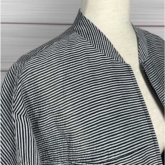 Christian Wijnants Linen Cotton Striped Lightweight Batwing Sleeves Zip Jacket - Picture 6 of 16